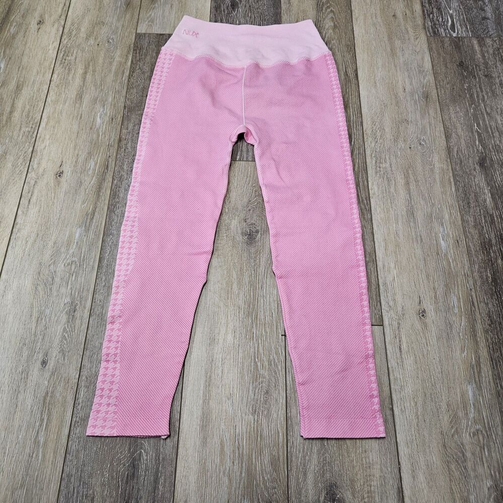 NUX Light Pink Houndstooth Compression High Waist Leggings Women's Large Barbie